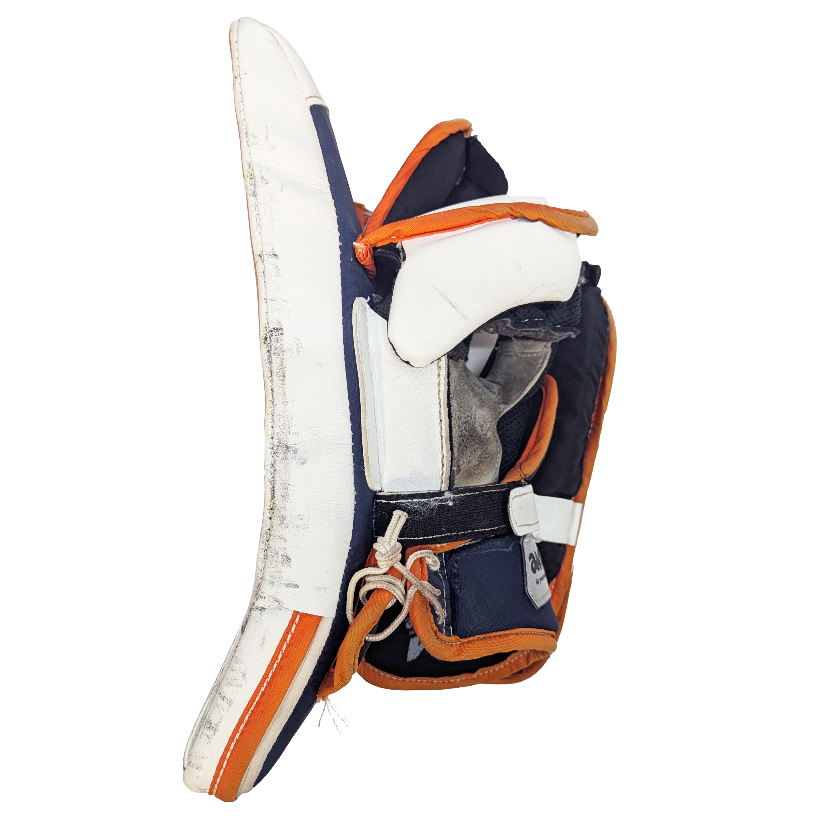 CCM Extreme Flex 4 - Used WHL Pro Stock Goalie Blocker (White/Navy/Orange)